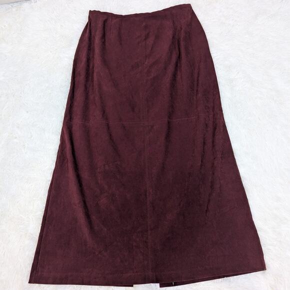 Y2K A-Line Faux Suede Midi Skirt Burgundy Brown Size 12 by Norton McNaughton - Picture 13 of 13